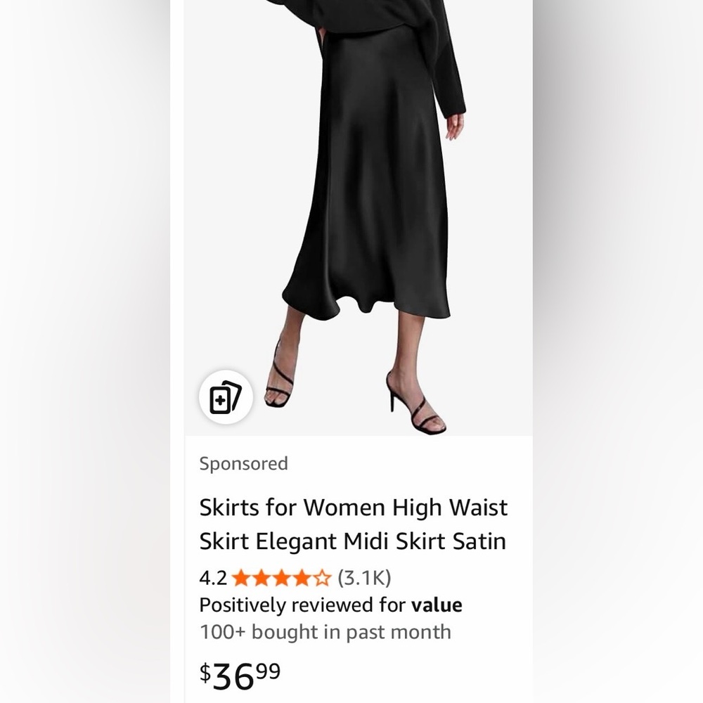 Amazon Women's Black Satin Midi Skirt